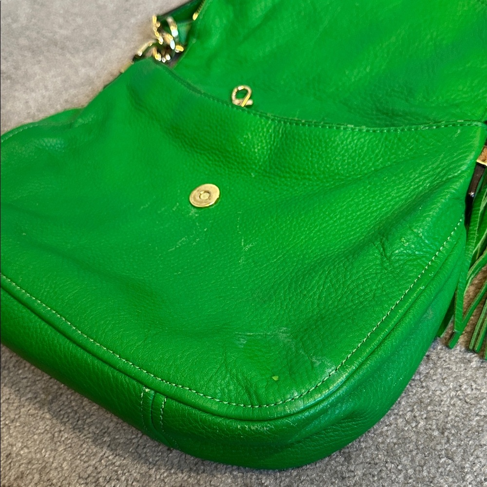 Michael Kors Bedford Tassel Green Genuine Leather Crossbody Bag - Picture 9 of 10